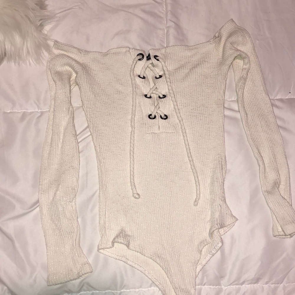 Off the shoulder lace up bodysuit